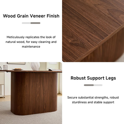 HJhomeheart 63" Rectangle Dining Table for 4 6 Person, Rounded Corners, Wood Strip Pedestal Base, Rustic Farmhouse Modern Breakfast Dinner Kitchen Table