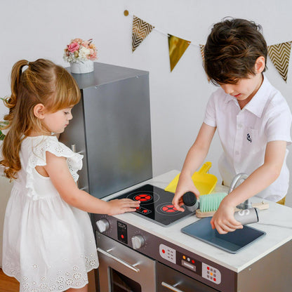 Teamson Kids Milano Kids Wooden Play Kitchen & 10 Accessories Grey TD-13397B