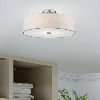 Livex Lighting Meridian 8" 4-Light Metal & Fabric Semi Flush in Brushed Nickel