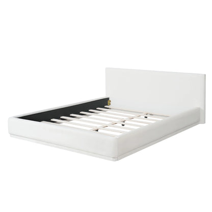Christopher Knight Home Velvet Upholstered QueenBed, Solid Wood Platform Bed Frame, White