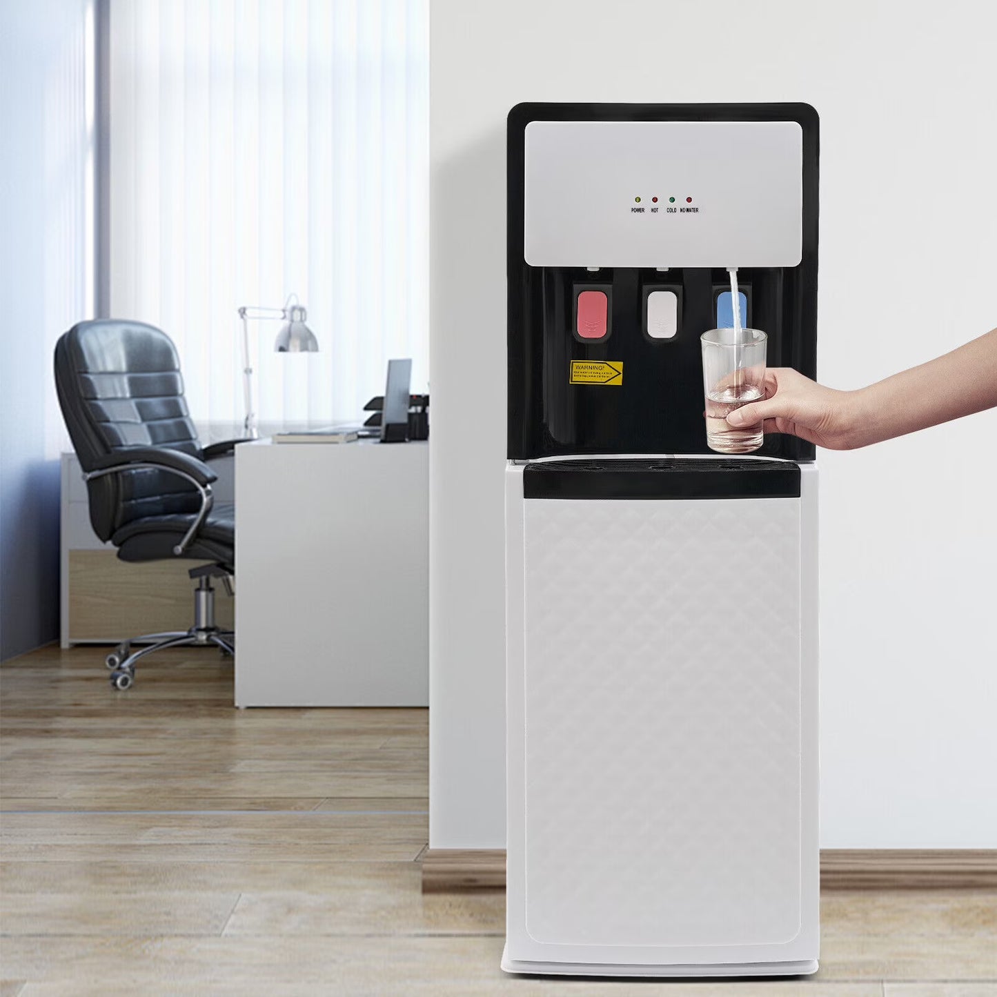 Bottom Loading Water Dispenser, Hot, Cold, and Room Temperature Water, Floor Standing, 90W Cooling, 500W Heating, Energy-Saving Design for Home, Office, and Commercial Use