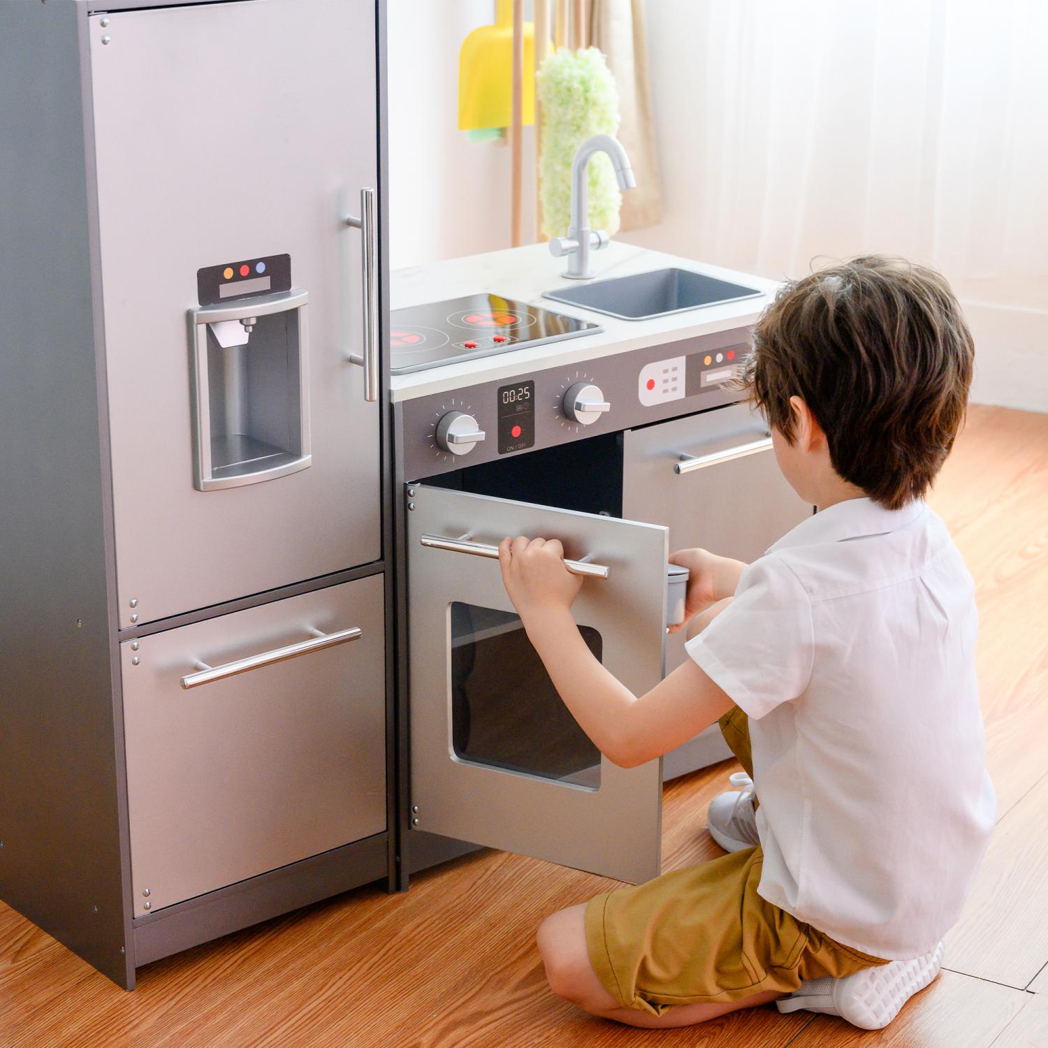 Teamson Kids Milano Kids Wooden Play Kitchen & 10 Accessories Grey TD-13397B