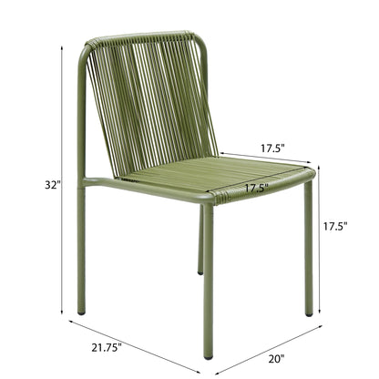 Christopher Knight Home Modern Rattan Patio Dining Chairs, Metal Frame, Green, Set of 2