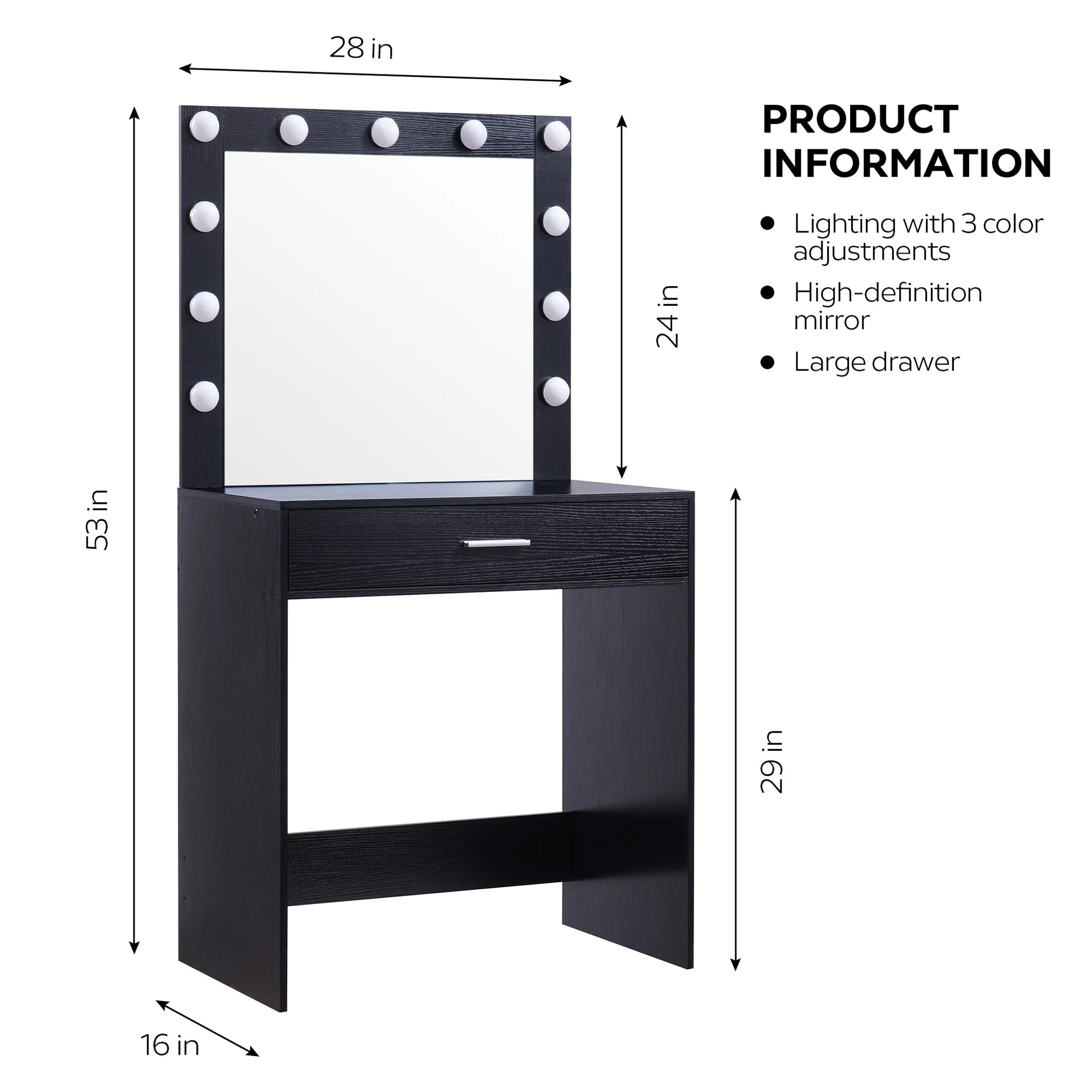 Vanity Desk With Mirror, Makeup Table Desk With Drawer, 3 Lighting Modes Adjustable Brightness Vanity Makeup Table For Small Space Home Living Room