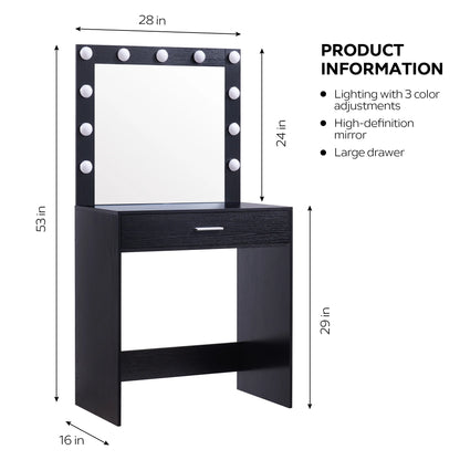 Vanity Desk With Mirror, Makeup Table Desk With Drawer, 3 Lighting Modes Adjustable Brightness Vanity Makeup Table For Small Space Home Living Room