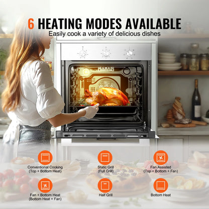 KFFKFF Solo Wall Oven, 24" Electrically Integrated Wall Oven with Half a Dozen Cooking Capabilities, 2.68 Cubic Ft Electric Wall Ovens with Timing Device, 2000W Electric Oven