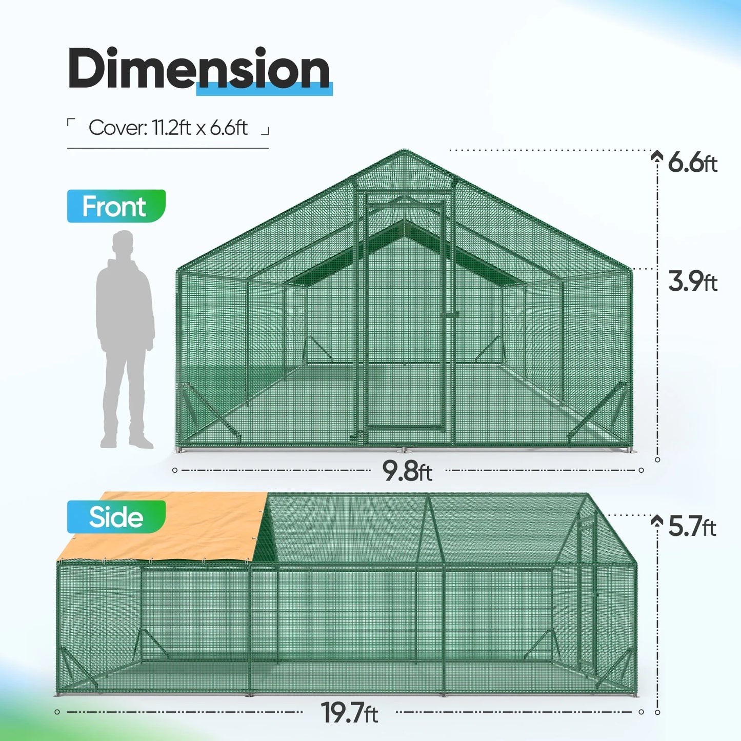Quictent Premium Large Metal Chicken Coop Run Upgraded with Galvanized Hardware Cloth & 1.26" Reinforced Metal Tube, Walk-in Poultry Cage for Outdoor Yard Farm, 19.7x9.8x6.6FT