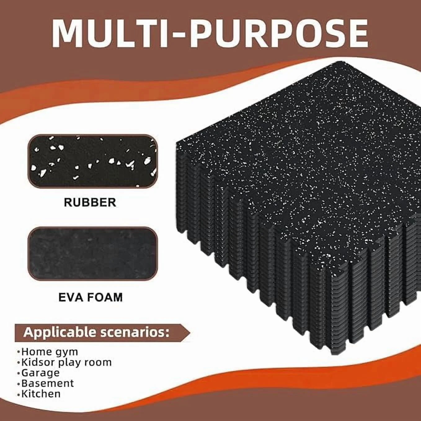 Bistlass Interlocking EVA Foam Floor Tiles, 12-Pack (48 sq ft) 0.56" Thick High-Density Black Tiles for Gym Equipment, Home Workouts & Protective Flooring