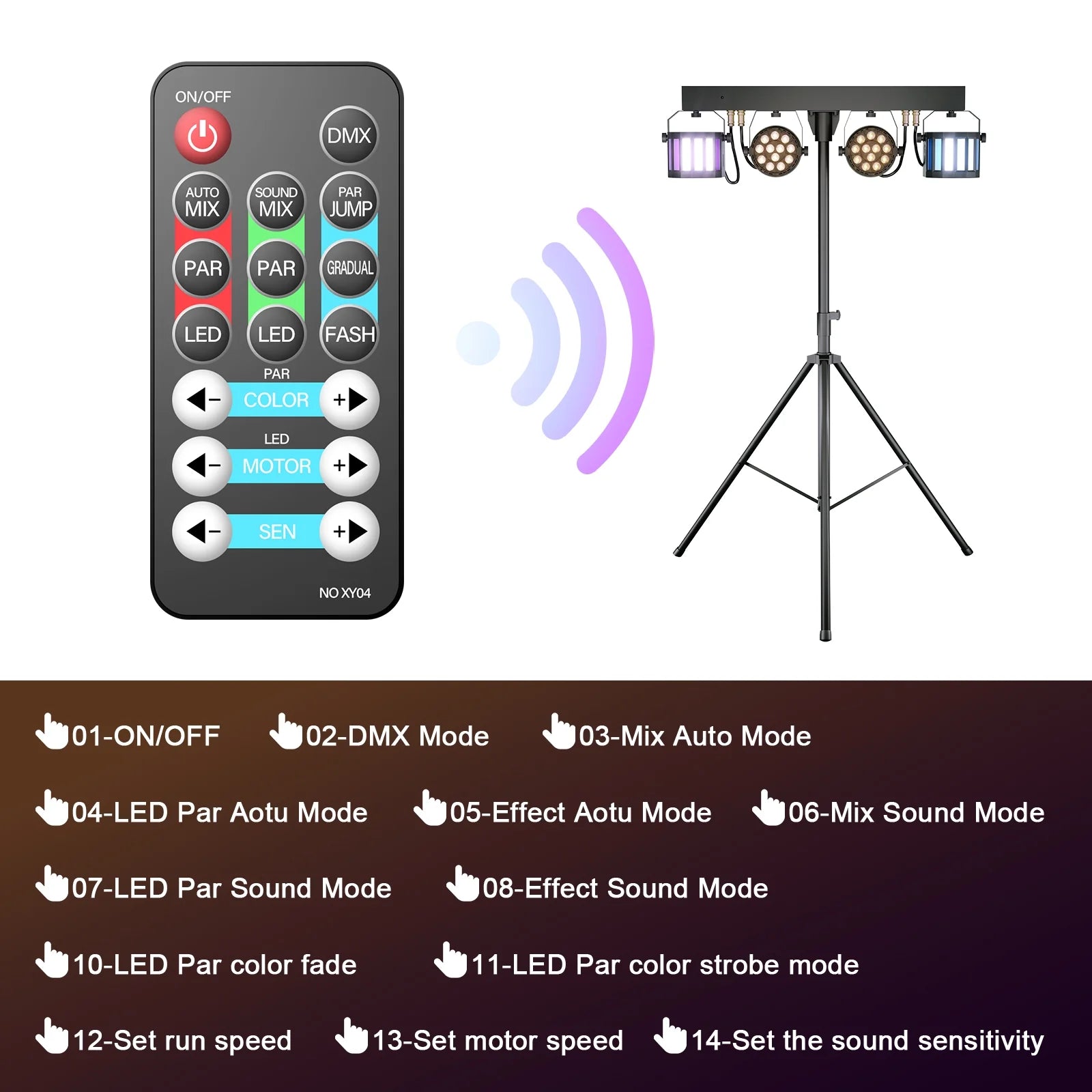 DJ Lights with Stand, 24PCS+8PCS RGBW Party Bar Light Set,Sound Activated LED Stage Lighting for Disco Wedding Halloween Christmas