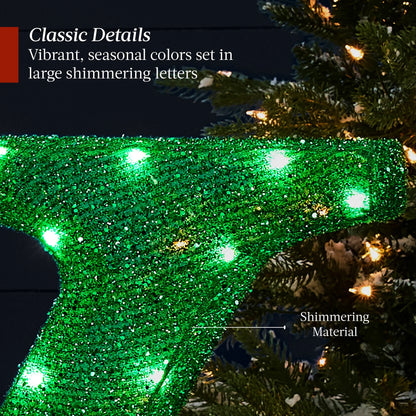 Best Choice Products 32in 3-Piece 3D Lighted Christmas JOY Yard Decoration w/150 LED Lights, Stakes - Red/Gold/Green