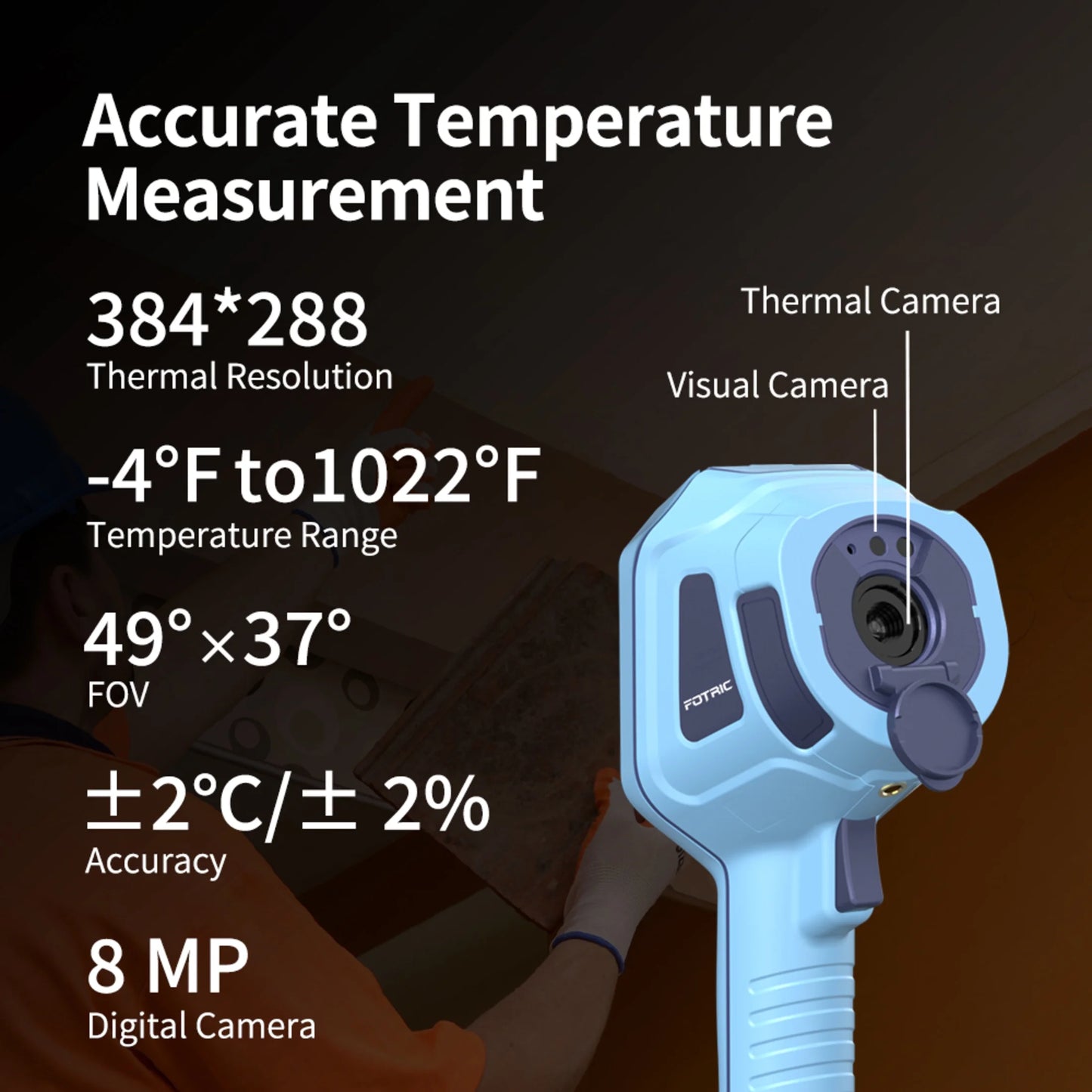 FOTRIC TK7 Professional Thermal Imaging Camera, 384 x 288 IR Resolution , 49? *37? FOV Thermal Imager with 8MP Visual Camera for Electrical, Home Inspections, -4° F to 1022° F, 3.5" Touch Screen