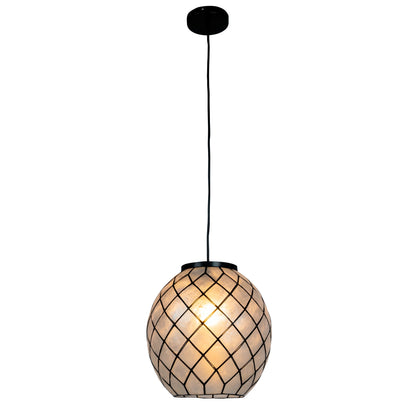 Robert Stevenson Lighting Marina Natural Capiz and Metal Orb Pendant Ceiling Light, Natural and Black