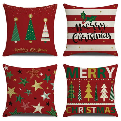 Christmas Pillow Covers 18x18 Set of 4, Red Pillow Covers Winter Rustic Linen Christmas Throw Pillows, Outdoor Decorative Farmhouse Holiday Pillow Cases for Home Sofa Couch Christmas Decorations