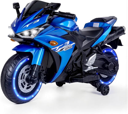 2 Seats Electric Dirt Bike Motorcycle for Kid 3-8, 12V Kids Motorcycle with Manual Throttle, Lighting Wheels, Music Function, Max Load 99LB (Blue)