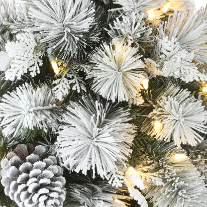 22 in. Pre-Lit Feel Real® Pre-Lit Artificial Snowy Chiwaw Basin Christmas Tabletop Tree, Green, Pinecones, 50 Warm White LED Lights, Whitewash Pot Base