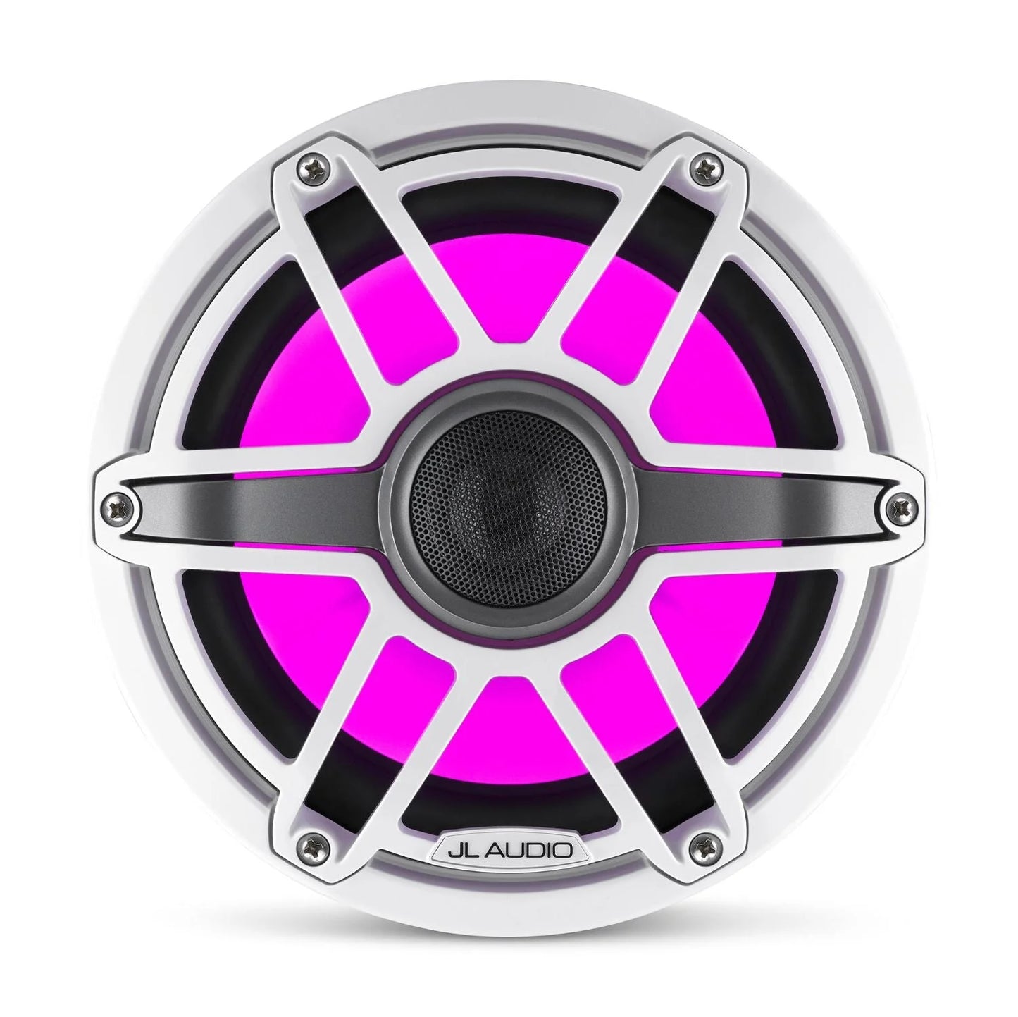 JL Audio M6-880X-S-GwGw-i 8.8-inch (224 mm) Marine Coaxial Speakers with Transflective LED Lighting, Gloss White Trim Ring, Gloss White Sport Grille