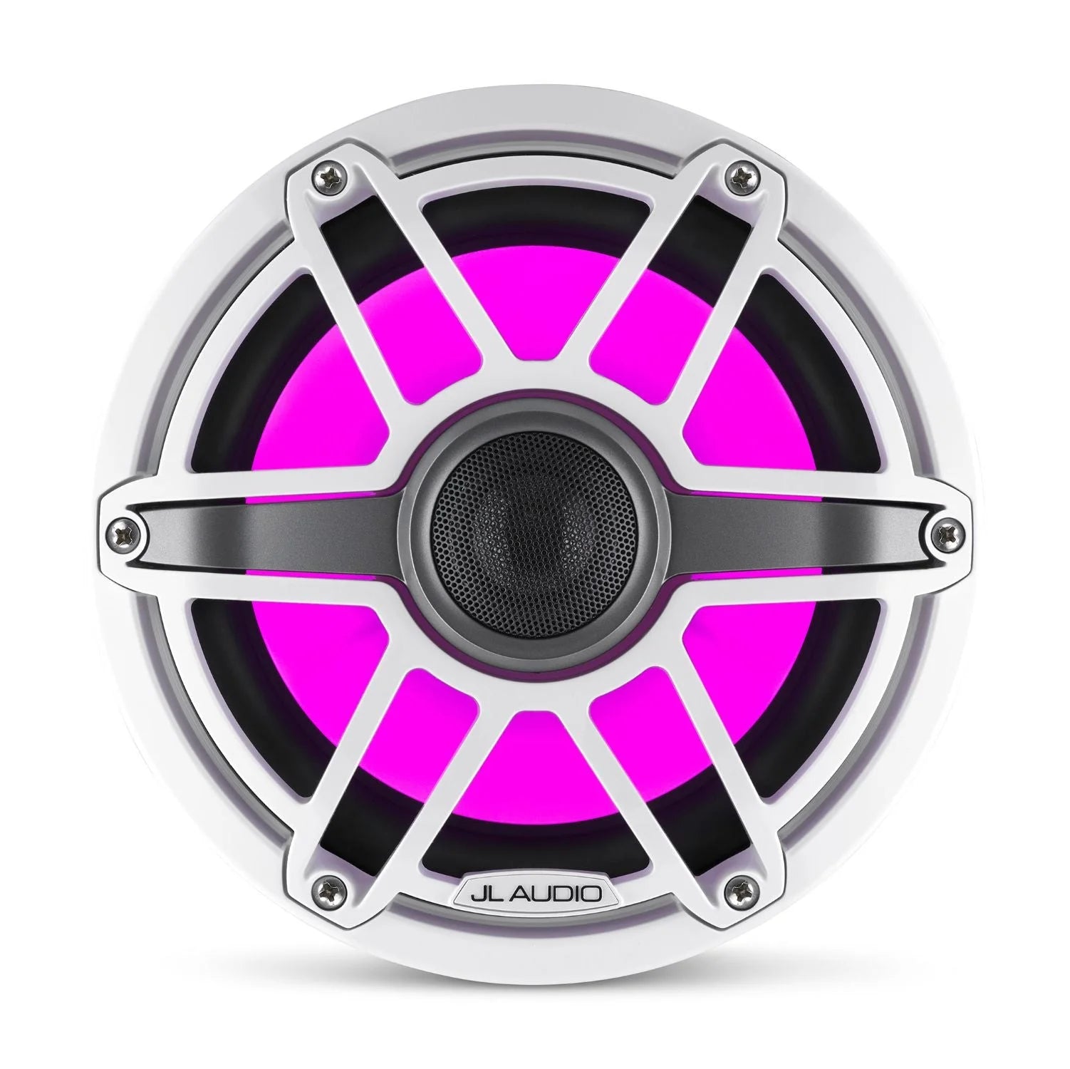 JL Audio M6-880X-S-GwGw-i 8.8-inch (224 mm) Marine Coaxial Speakers with Transflective LED Lighting, Gloss White Trim Ring, Gloss White Sport Grille