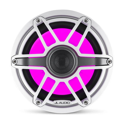 JL Audio M6-880X-S-GwGw-i 8.8-inch (224 mm) Marine Coaxial Speakers with Transflective LED Lighting, Gloss White Trim Ring, Gloss White Sport Grille