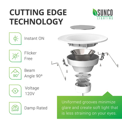 Sunco Lighting 24 Pack 5/6 Inch LED Recessed Downlight, Baffle Trim, Dimmable, 13W=75W, 2700K Soft White, 1050 LM, Damp Rated, Simple Retrofit Installation - UL + Energy Star