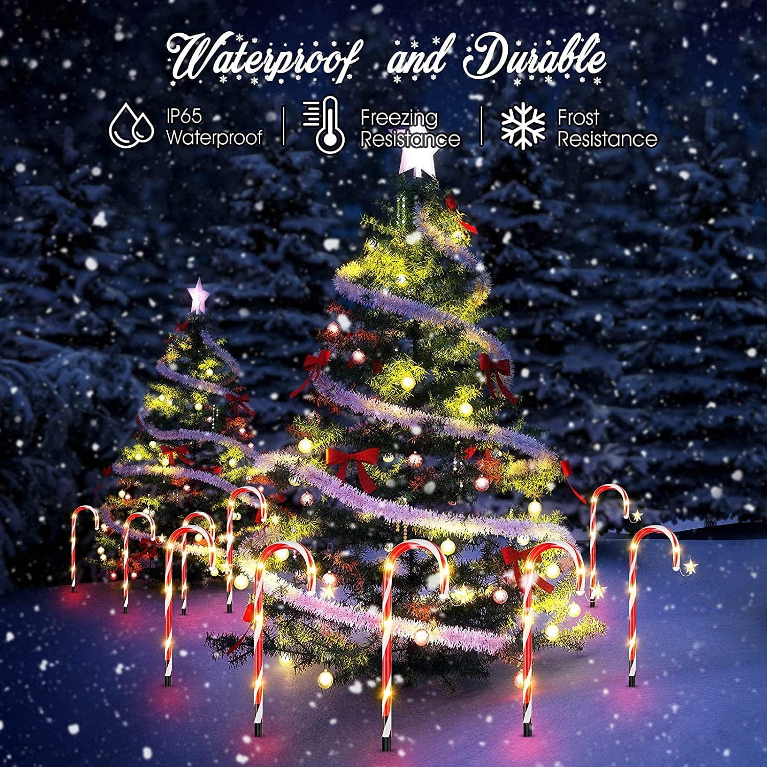 Outdoor Christmas Decorations,12 Pack Solar Christmas Candy Cane Lights with Wireless Remote Control & Bigger Solar Panel, 9 Modes Bright All Night Solar Christmas Yard Pathway Decorations