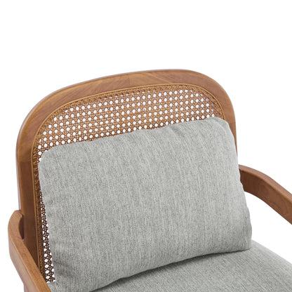 Christopher Knight Home Mid-Century Modern Accent Chairs, Wood Frame with Rattan Backrest, Grayish Green, Set of 2