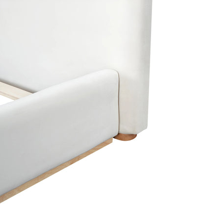 Christopher Knight Home Queen Bed with Velvet Upholstery, Solid Wood Platform, Padded Headboard, White