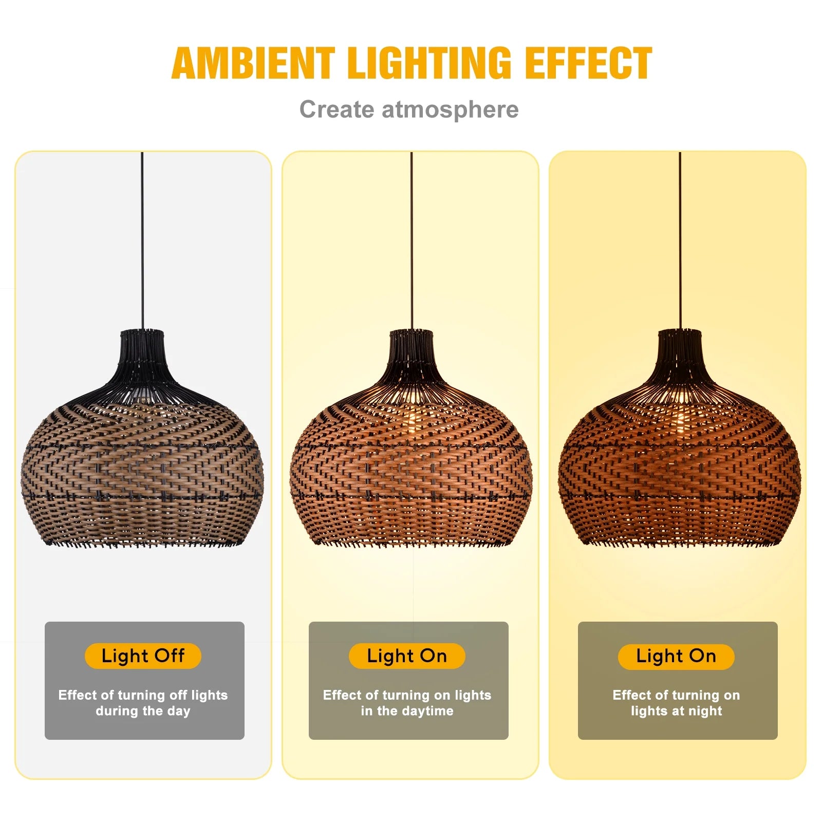 Arturesthome Basket Light Fixture Rattan Pendant Lighting for Living Room 1-Lights