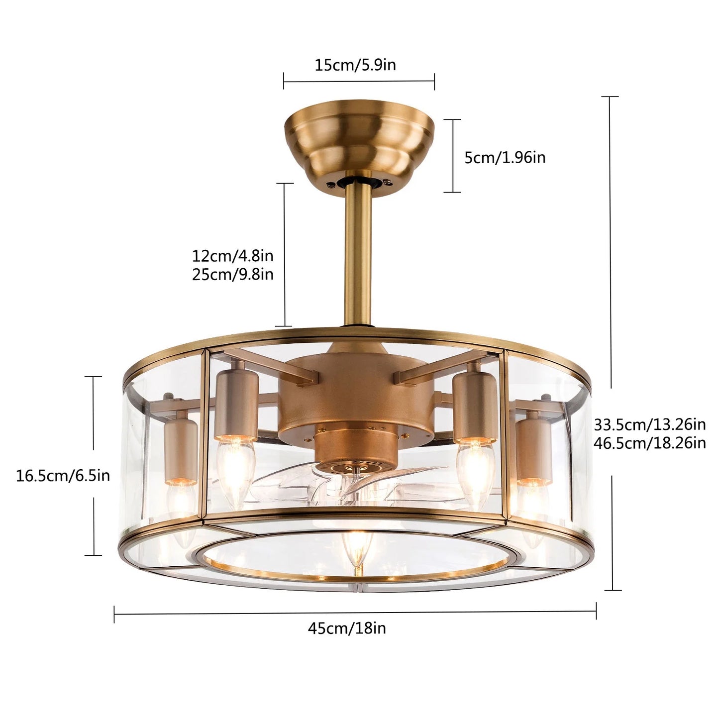 Caged Fandelier Ceiling Fan with Light, Golden Ceiling Fans with Remote Control & Noiseless 35db - Farmhouse Rustic Bladeless Ceiling Fans Chandelier Retro Lighting Fixture