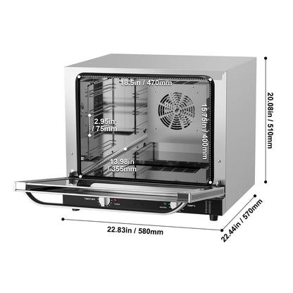 KFFKFF Professional Counter-Top Oven, 66L 4-Level Roasting Oven, 2800W Electrical Cooking Oven with Reinforced Glass Door, Wire Shelves, Clip Tray, Gloves, Stainless Steel Industrial Oven