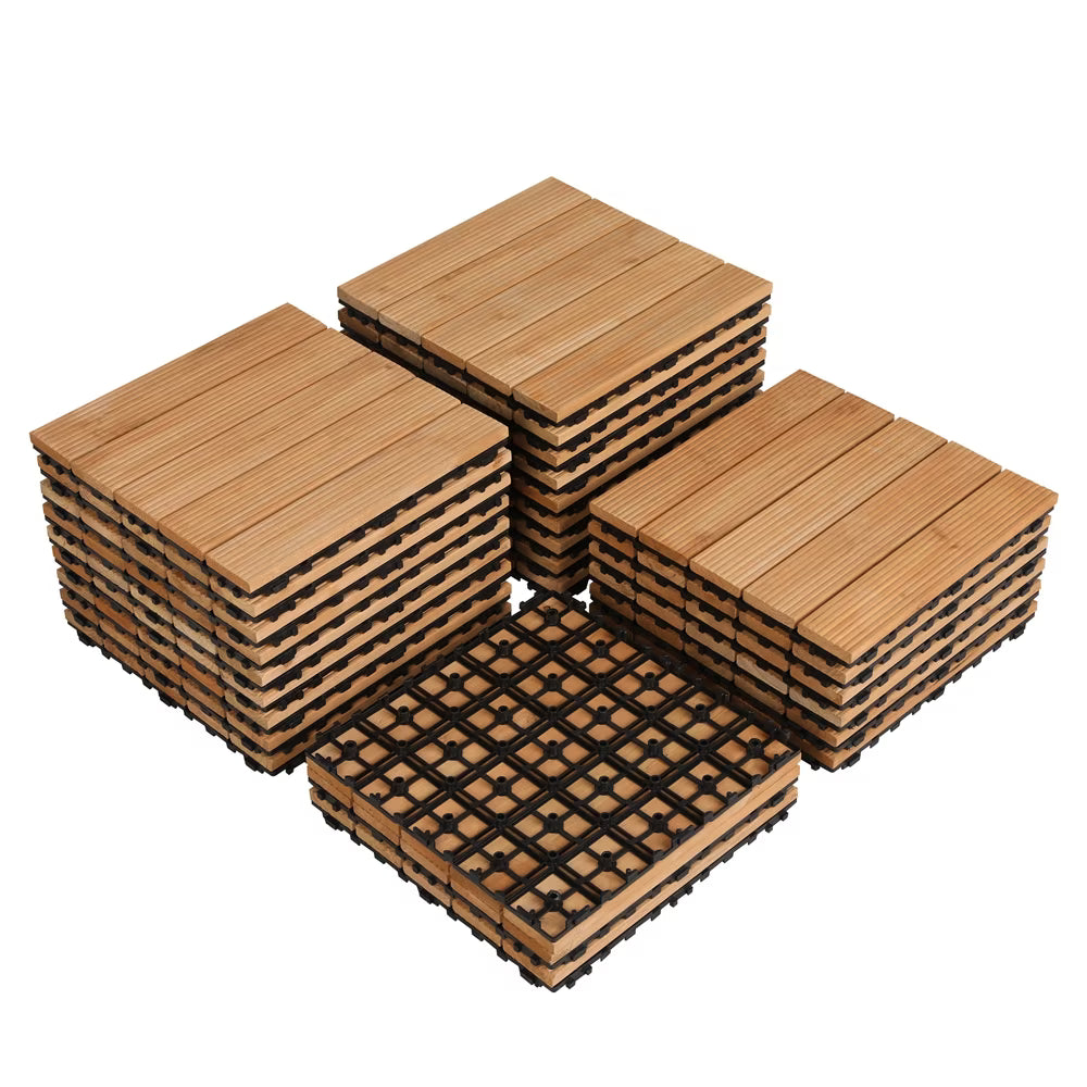 Renwick 12" x 12" Square Wooden Floor Tiles, 27 Pieces, Natural Wood