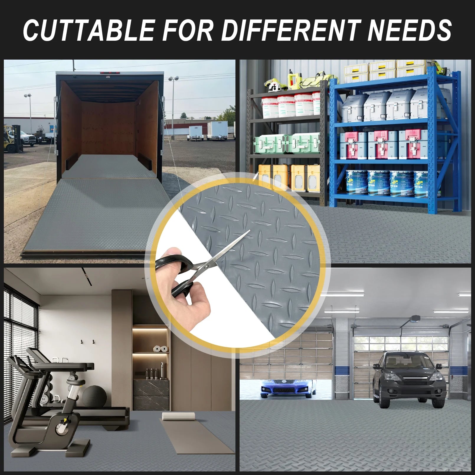 7.5x25 FT Garage Floor Mat, 2.8mm Thickened Flooring Roll for Under Car with 20Pcs Tapes, 188SQFT Diamond Plate, Non-Slip Floor Protector Mat for Garage, Warehouse, Gyms, Trailer