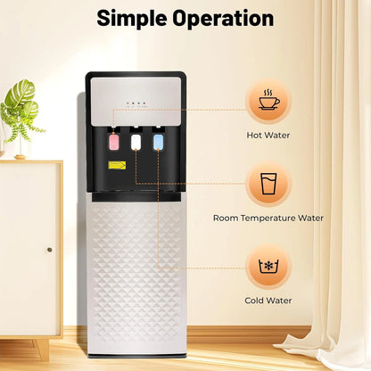 Bottom Loading Water Dispenser for 5 Gallon Bottle, 3 Temperature Settings (Hot, Room & Cold Water), 110V US Plug, 5L/H Rapid Heating, 0.53Gal/H Cooling, Anti-Scald Design for Home/Office (Grey)