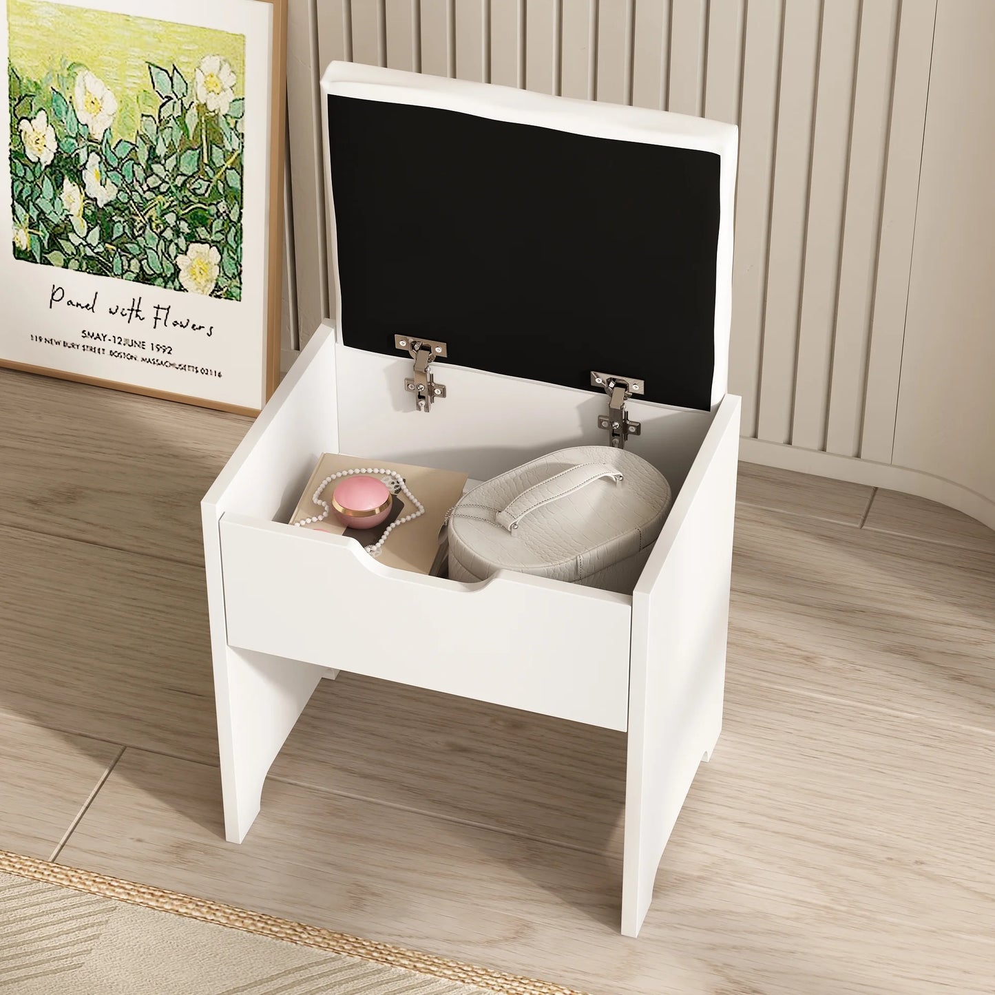VEANERWOOD Large Makeup Vanity Set with Light Modern Makeup Vanity Table with Storage and Adjustable Lighting Colors for Bedroom 45.2in, White