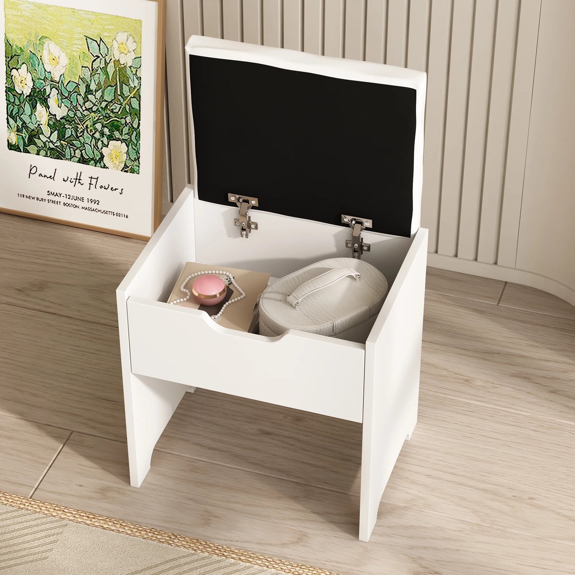 VEANERWOOD Large Makeup Vanity Set with Light Modern Makeup Vanity Table with Storage and Adjustable Lighting Colors for Bedroom 45.2in, White