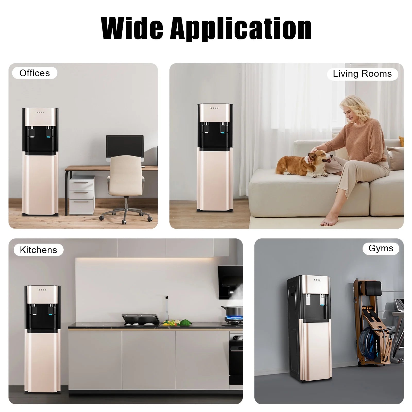 Bottom Loading Water Dispenser with Hot & Cold Water, 450W Heating, 70W Cooling, Stainless Steel Liner, Child-Safe, for Home & Office, Gold
