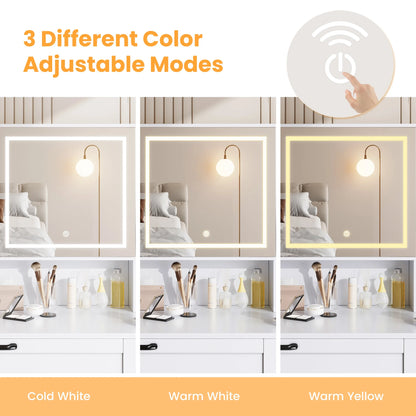 SESSLIFE 41''Vanity Set with Charging Station, Large Makeup Desk with LED Sliding Mirror, 3 Lighting Modes Adjustable Brightness, Makeup Dressing Table Set for Adults,Women, White
