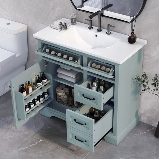 Christopher Knight Home 36" Bathroom Vanity with Sink, Tip-out Drawers, Soft-Close Doors, Grey