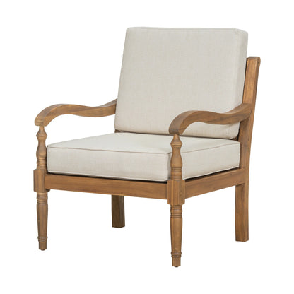 Christopher Knight Home Classic Carved Outdoor Lounge Chair with Cushions, Solid Wood Frame, Beige