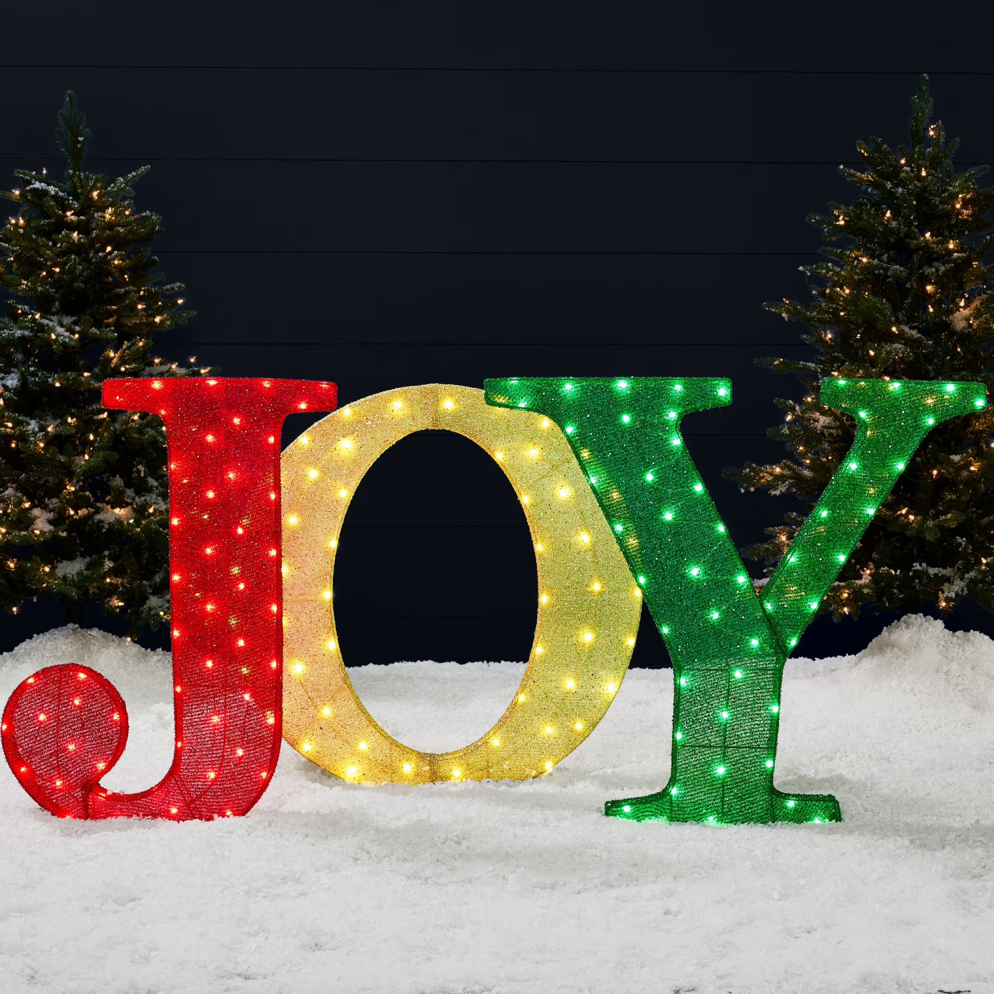 Best Choice Products 32in 3-Piece 3D Lighted Christmas JOY Yard Decoration w/150 LED Lights, Stakes - Red/Gold/Green