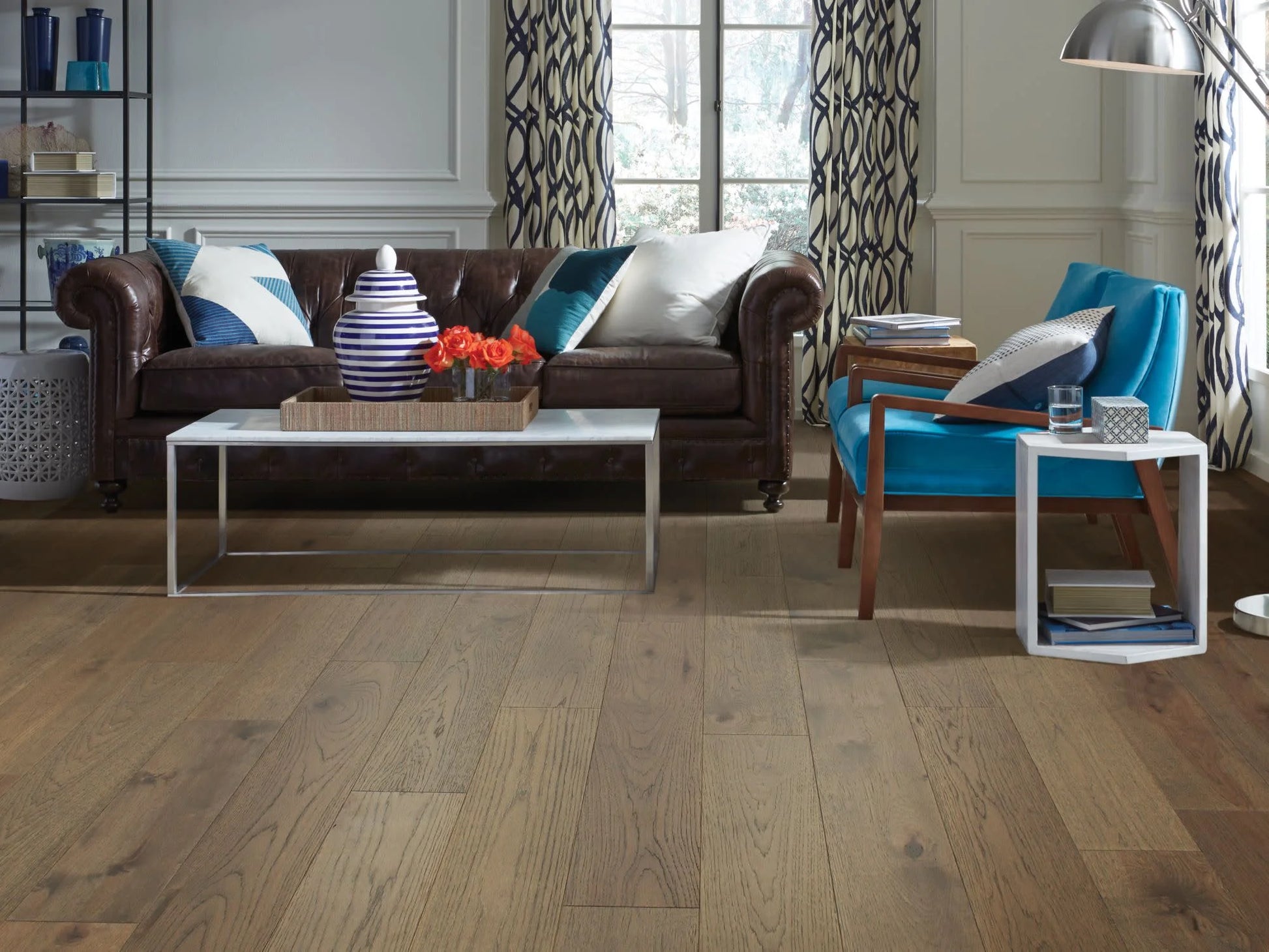 Shaw Sw486 Castlewood Hickory 8" Wide Wire Brushed Engineered Hickory Hardwood Flooring -