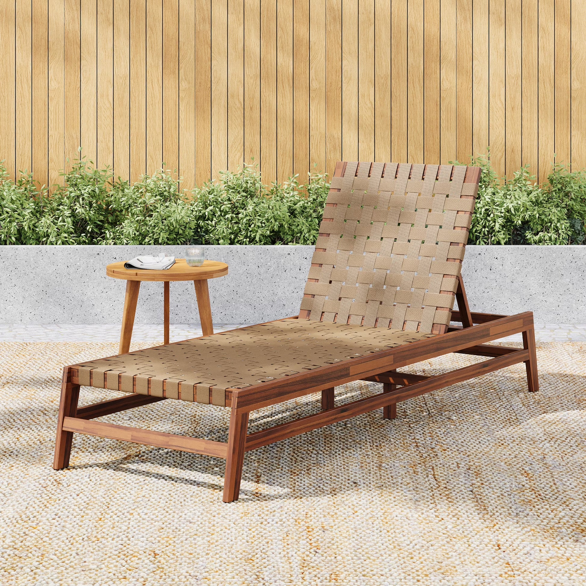 Christopher Knight Home Outdoor Wood Chaise Lounge Chair, Adjustable 4-Position Recliner with Rope Seat, Teak