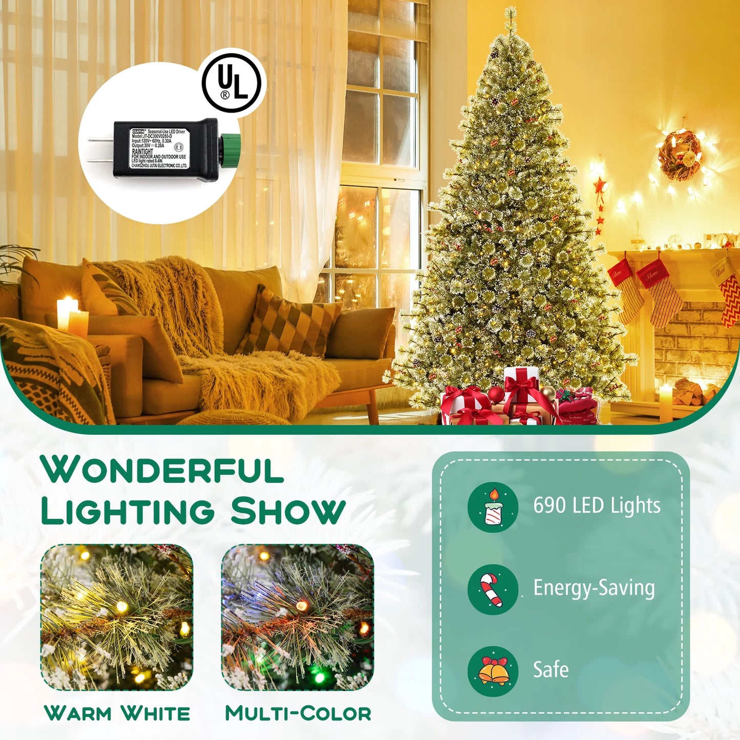 Costway 9 FT Artificial Christmas Tree with 360? Quick Power Connector 1714 Pine Needles