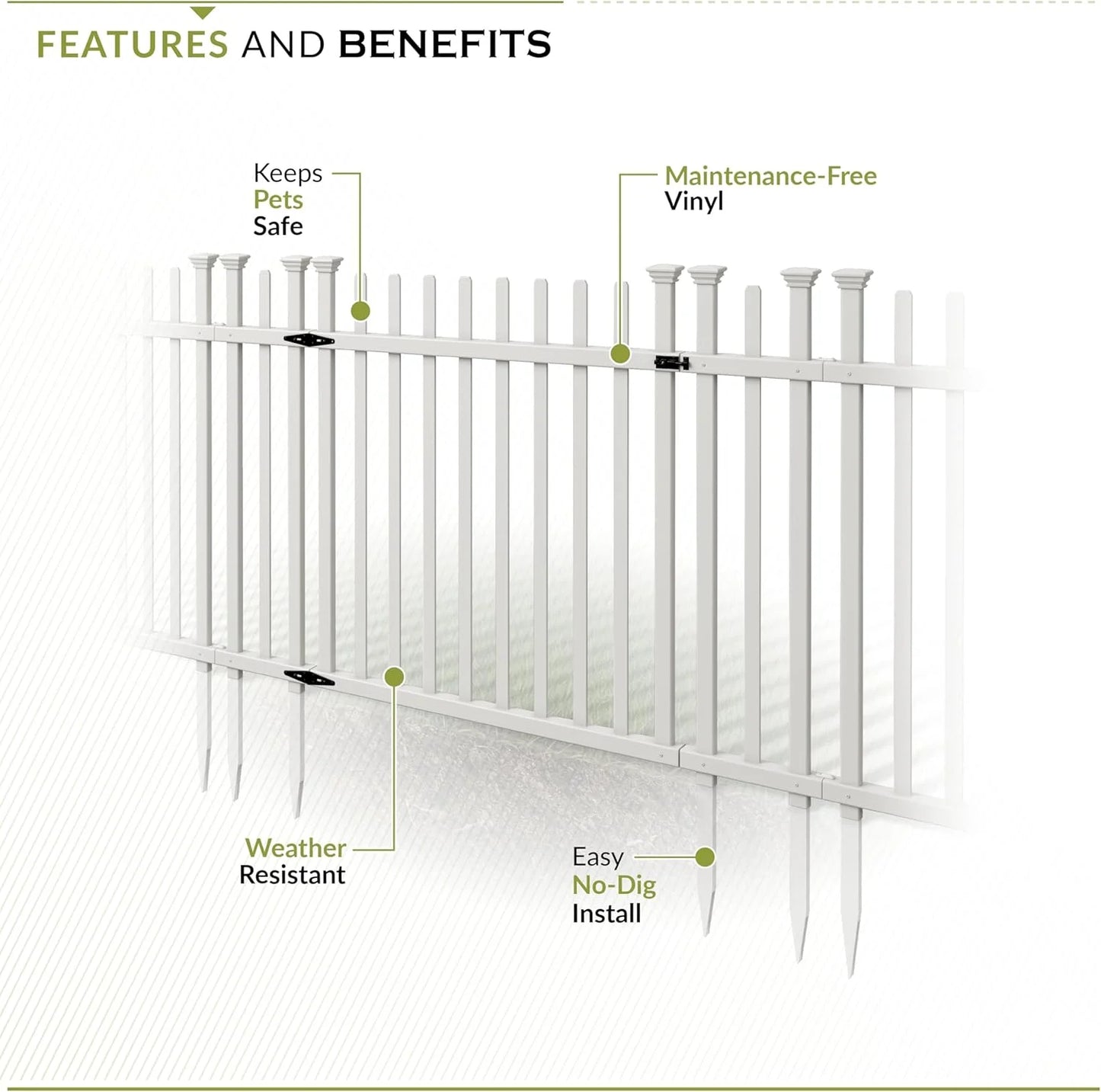 3.5ft H x 5ft W (1 Gate) No Dig Zippity Burbank Gate Kit, White Vinyl Picket Yard Fence Gate with Hardware Included for Burbank Fence Kit, Outdoor Patio and Backyard Gate, ZP19071