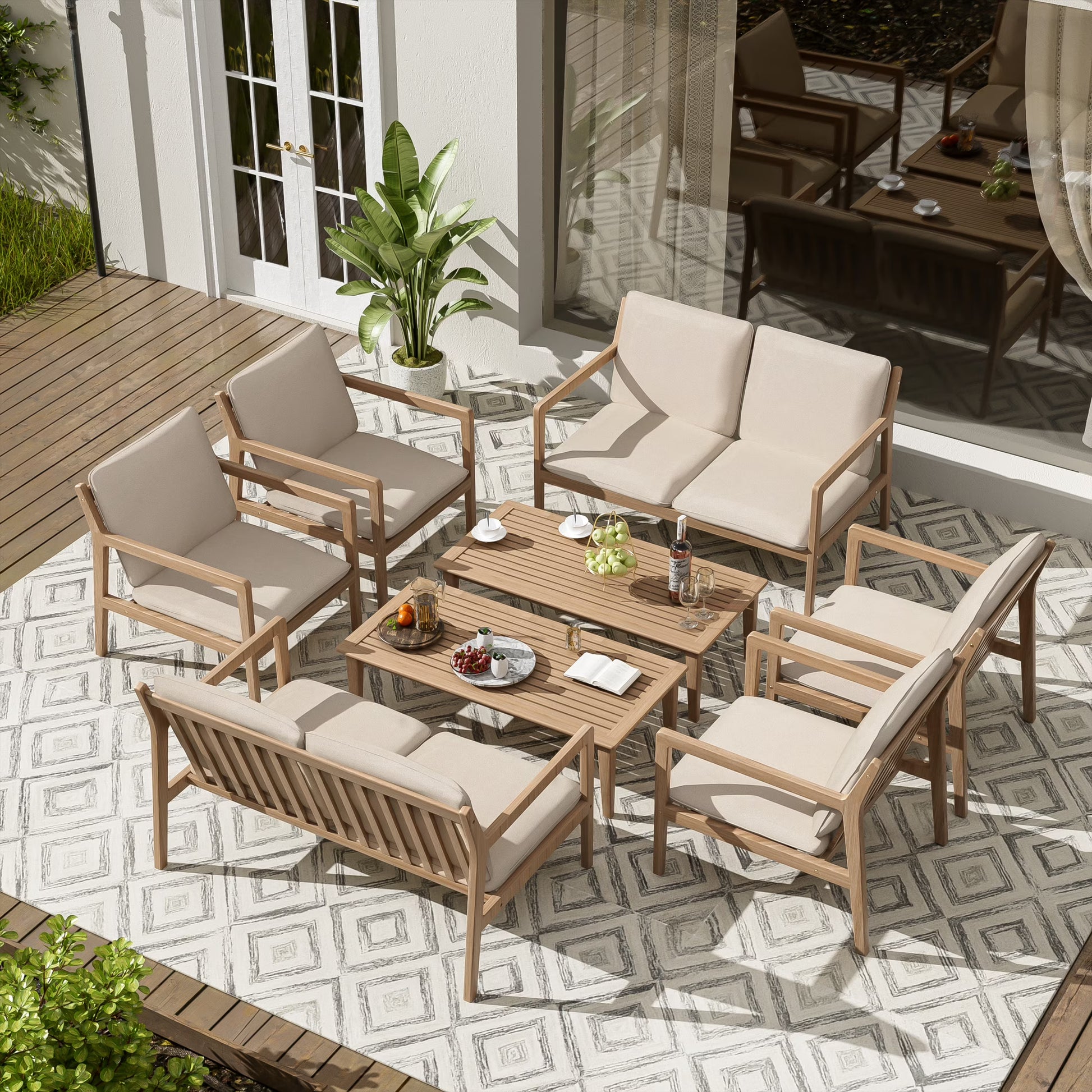Christopher Knight Home 4-Piece Outdoor Conversation Set, Solid Wood Frame with Beige Cushions, Light Teak
