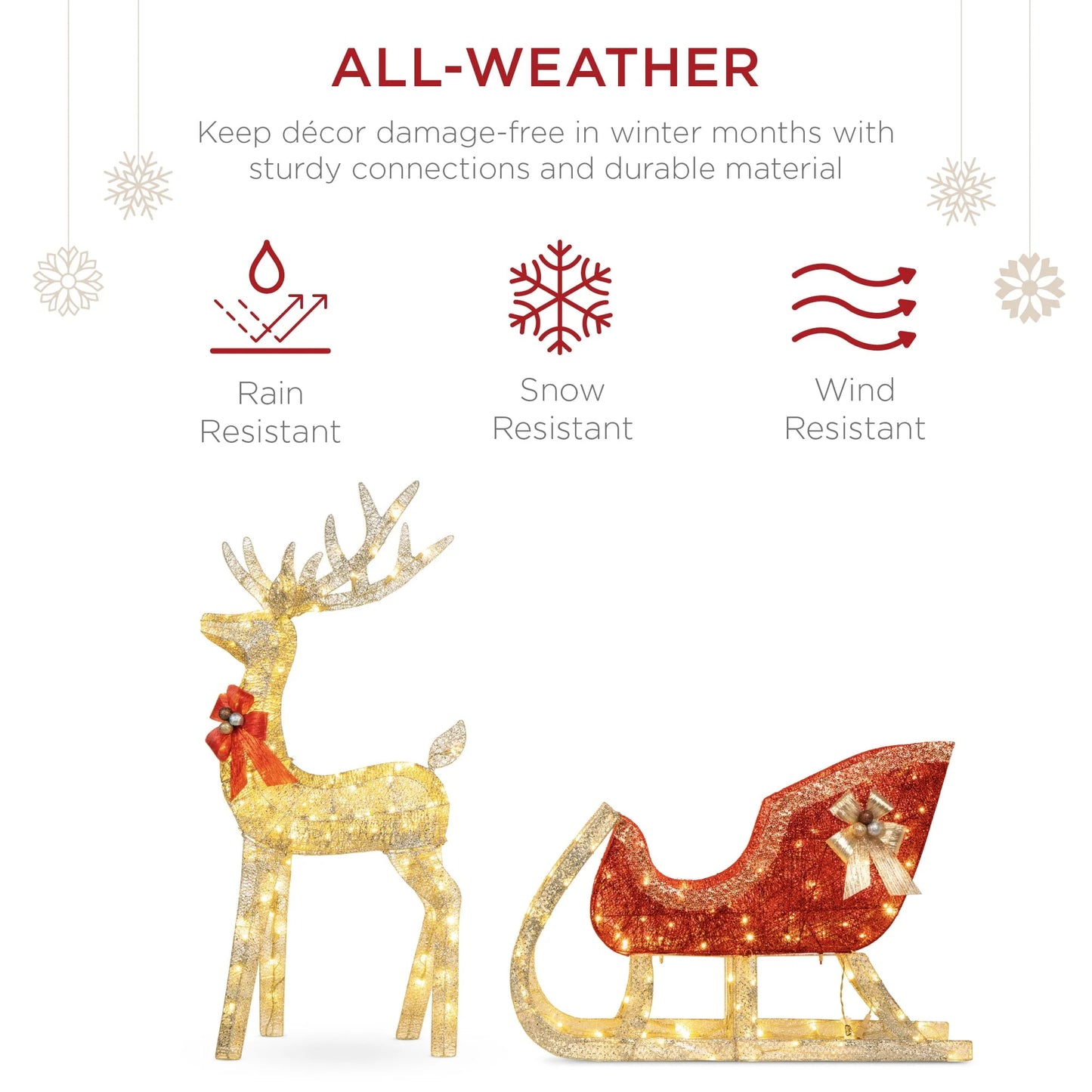 Best Choice Products Lighted Christmas 4ft Reindeer & Sleigh Outdoor Yard Decoration Set w/205 LED Lights, Stakes