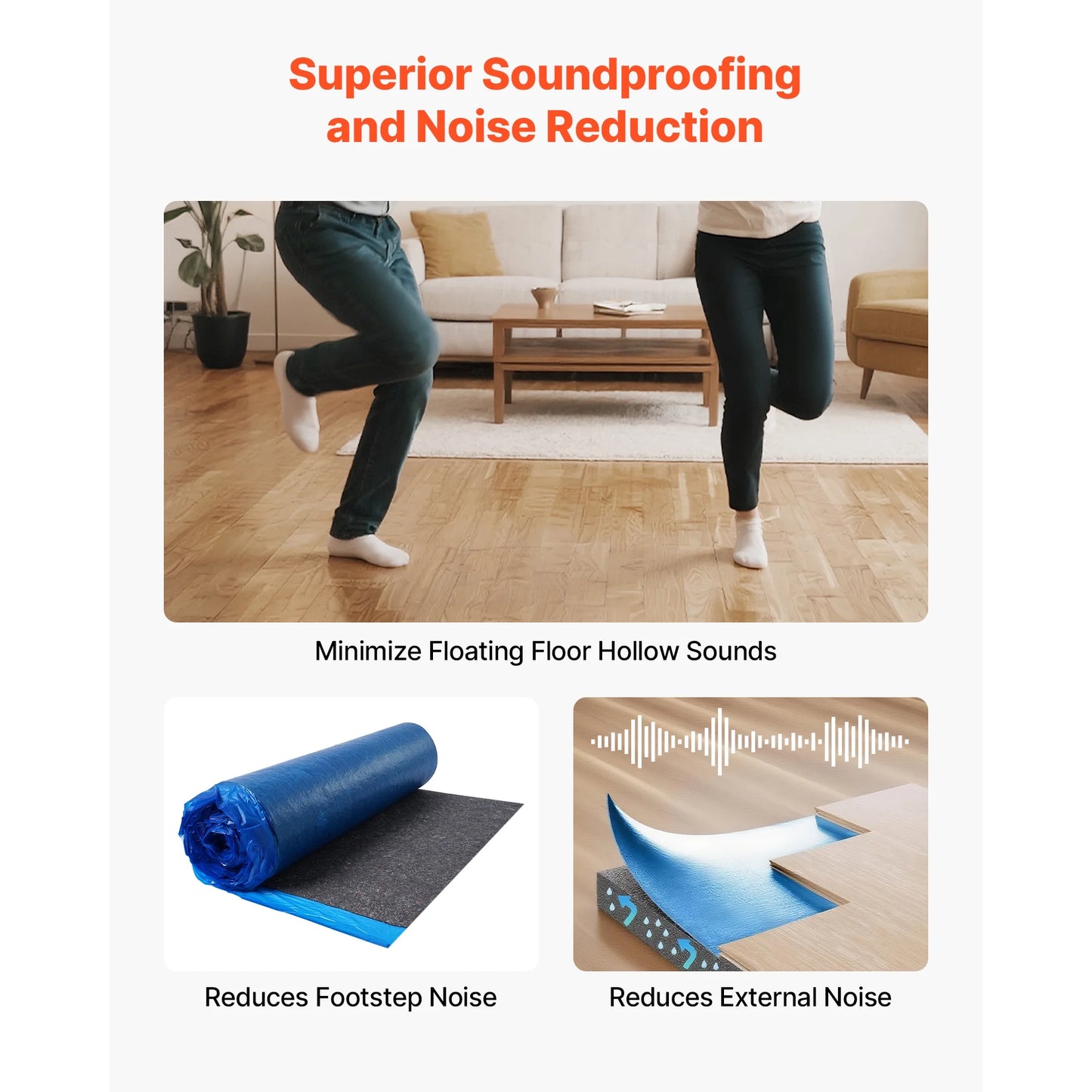 KFFKFF Floor Underlayment 400 sq. ft, 3mm Laminate Flooring Padding with Vapor Barrier, Durable Fiber+PE Film, Noise Reduction & Soundproofing for Vinyl & Wood (2 Rolls x 200 sq. ft)