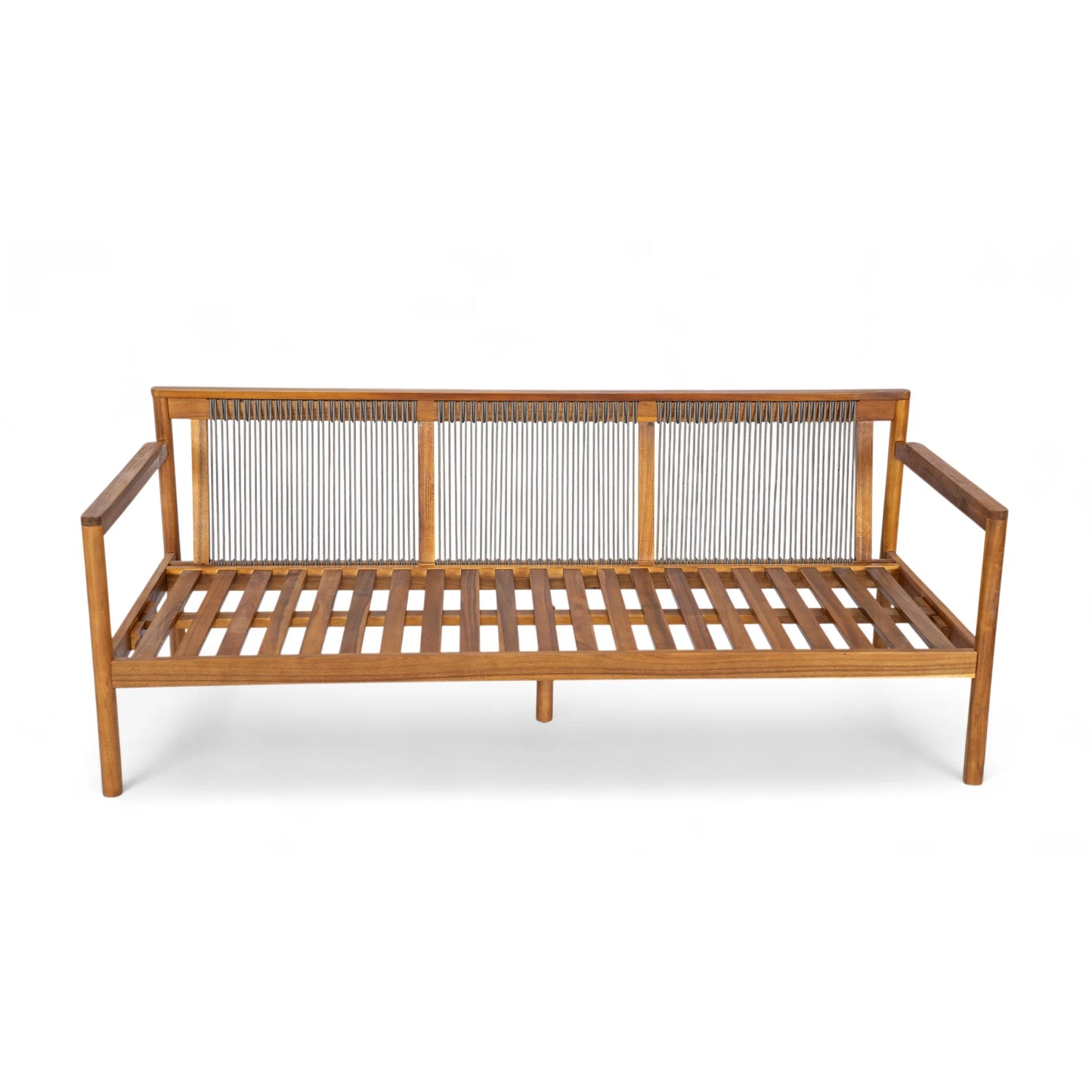 Christopher Knight Home Outdoor Patio 3-Seater Sofa with Rope Back and Cushions, Acacia Wood Frame, Cream+Teak