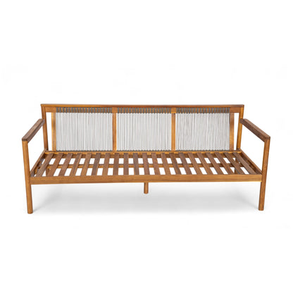 Christopher Knight Home Outdoor Patio 3-Seater Sofa with Rope Back and Cushions, Acacia Wood Frame, Cream+Teak