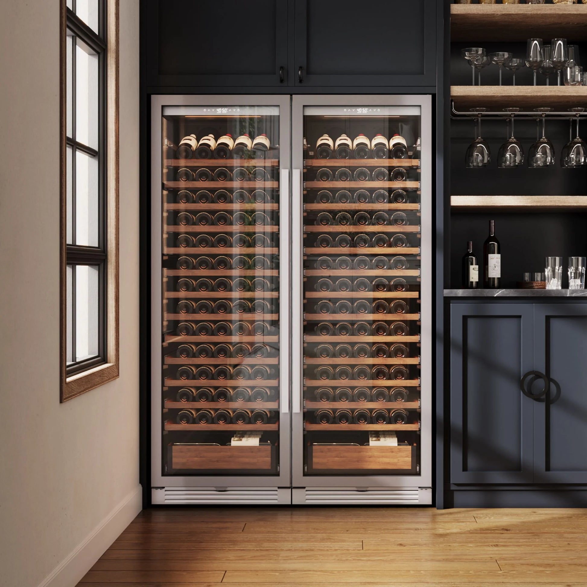 Ca'Lefort 24 inch 166-Bottle Wine Cooler Refrigerator Freestanding/Built-In Dual Zone 3-Color LED Lighting for Home, Bar & Office