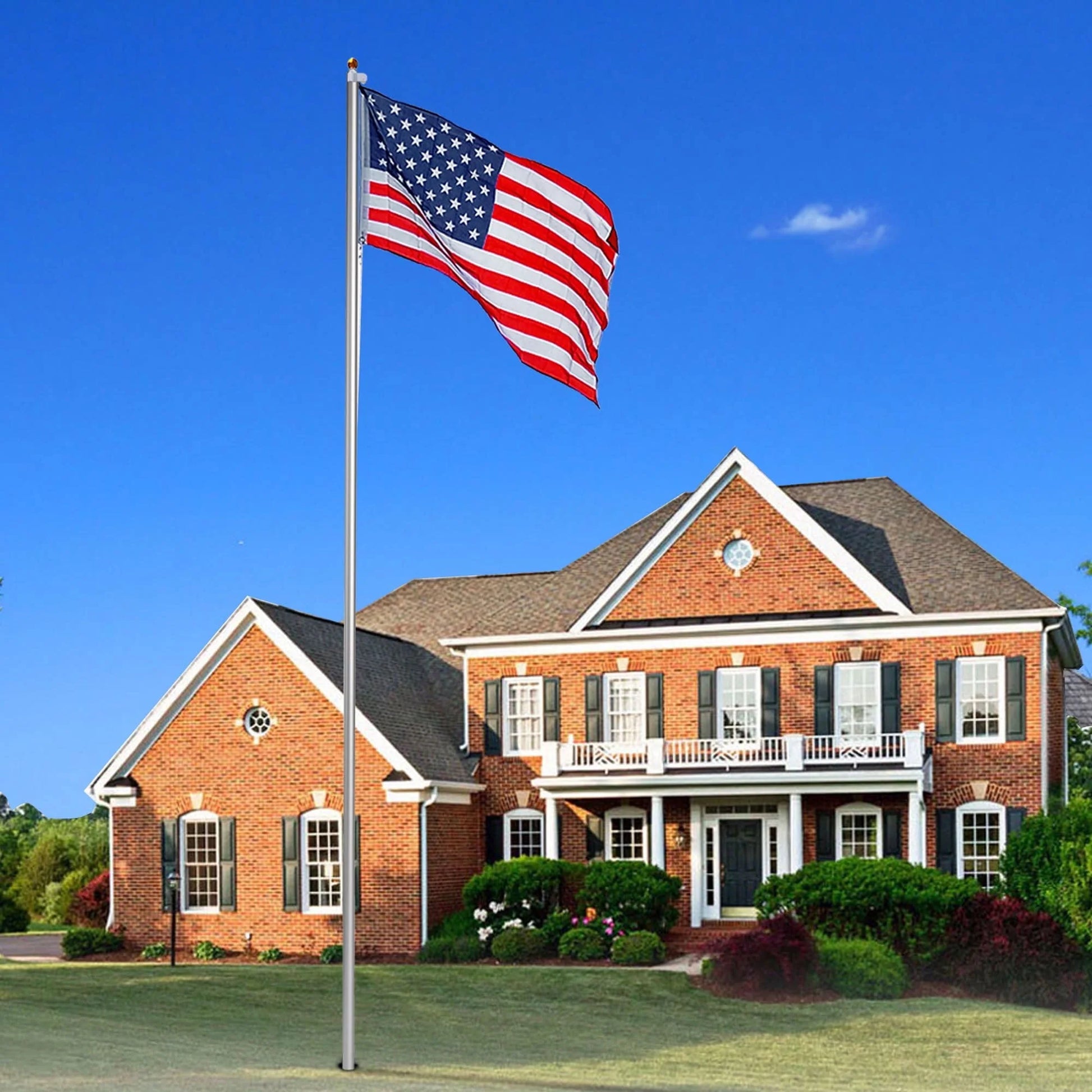 Yescom 20 Ft Aluminum Sectional Flagpole Kit 3'x5' US American Flag Gold Ball Kit Hardware Outdoor Garden Halyard Pole